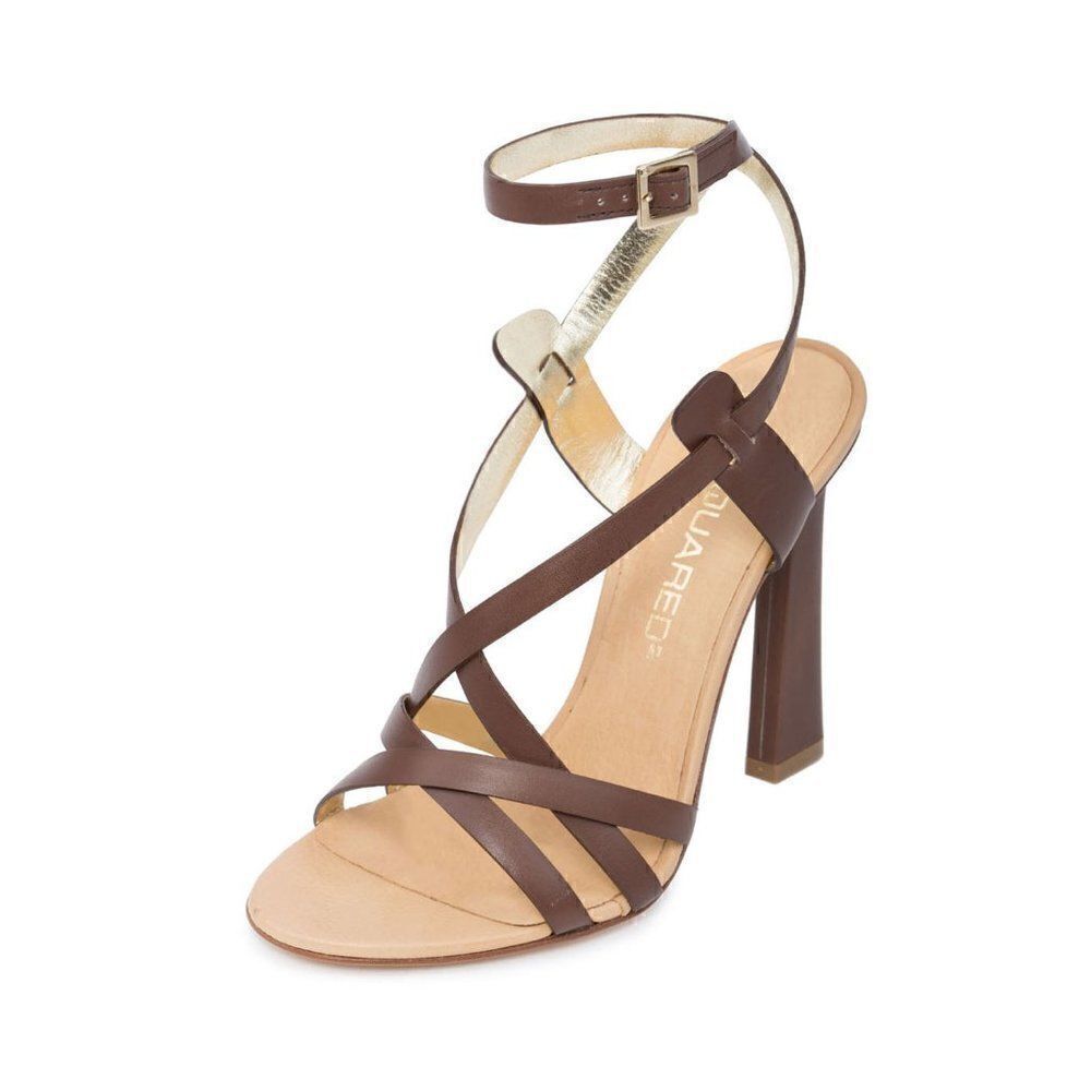 New DSQUARED 2 Women Sandals Brown Leather Ankle Strap Stiletto High Heel Shoes